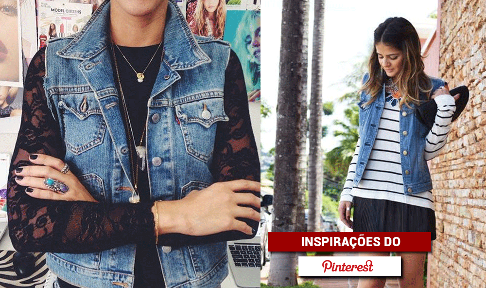 colete jeans com blusa de manga comprida