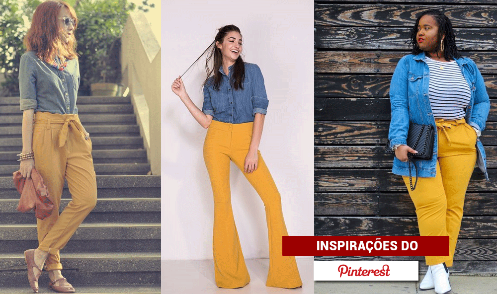 look com calça mostarda feminina